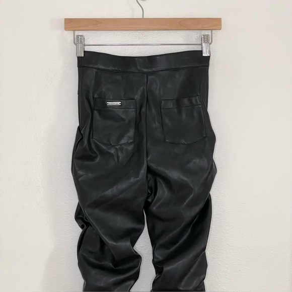 Maniere De Voir Tacked Vegan Leather Flared Trousers High Waist Pant Black 0 - Picture 9 of 16